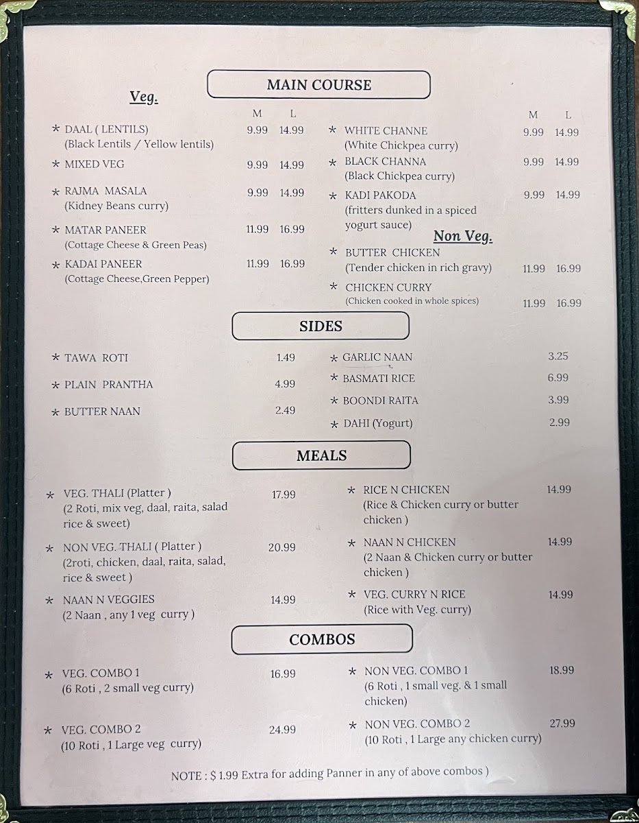 Fill 'N Chill Punjabi Restaurant Menu - Image 1